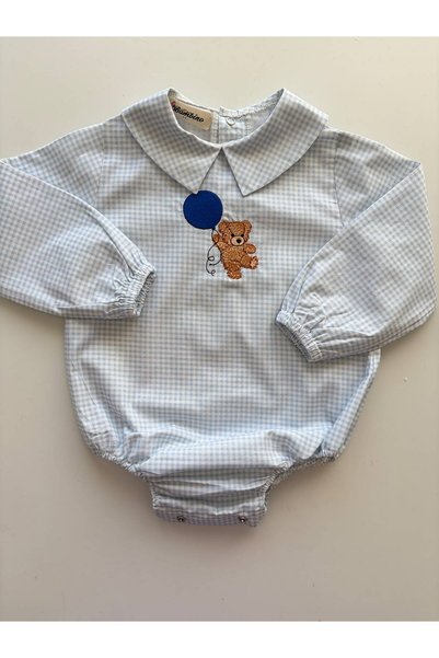 il mio bambino El Yapımı %100 Pamuklu Poplin Kumaş Balonlu Ayıcık Nakış İşlem...