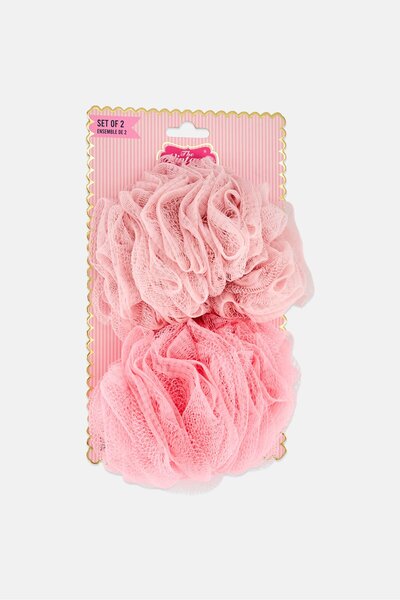 The Vintage Cosmetic Company 2 Pieces Soft Mesh Shower Puff Loofah, Pink
