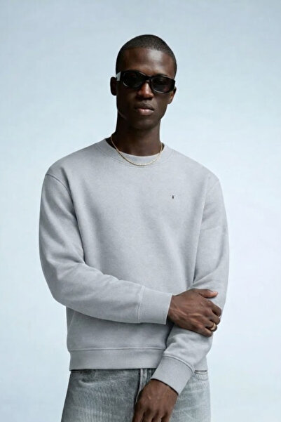 COMBİNE MİCHAİL Men's Embroidered Shiny Gray Sweatshirt