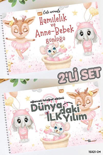 Lodos 2'Lİ SET Anı Defteri (Cute Animals Hamilelik ve Anne Bebek Anı Günlüğü)...