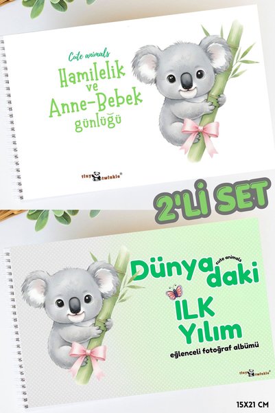 Lodos 2'Lİ SET Anı Defteri (Cute Animals Hamilelik ve Anne Bebek Anı Günlüğü)...