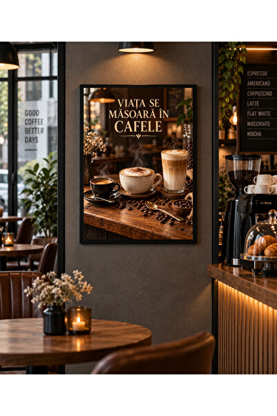 Miutic Print Studio Tablou decorativ pentru cafenea „Viața se măsoară în cafe...