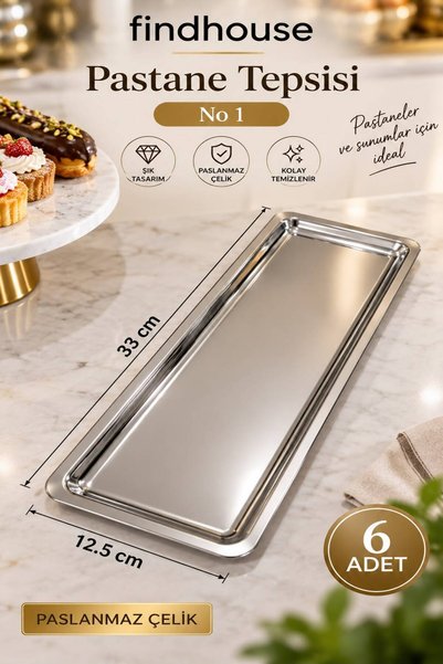 Bulika 6 ADET 304 Paslanmaz Çelik Pastane Sunum Tepsisi No 1 12,5x33cm Sunum ...