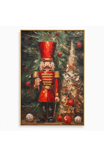 Luxcanva Tablou Canvas Spargator De Nuci Festiv 40x60 cm cu Rama Auriu Craciu...