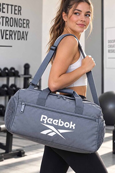Reebok Унисекс фитнес спортна чанта, сива, с отделно отделение за обувки и пр...