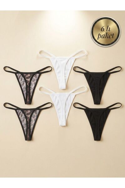 modezaa 6'lı Extra Esnek Ve Extra Yumuşak String 6 adet (2siyah 2beyaz 2leopar)
