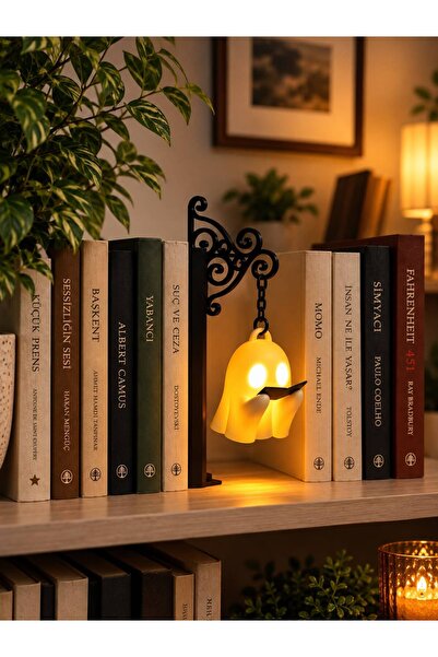 Printorium Işıklı Kitap Okuyan Hayalet Kitaplık Dekoru – Dekoratif Kitaplık Süsü