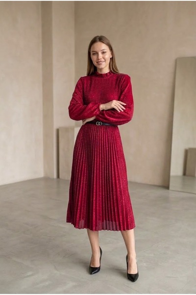 OEM Rochie eleganta midi plisata pentru femei, din tesatura cu fir stralucito...