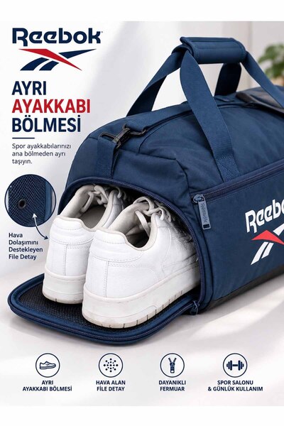 Reebok Lacivert Spor Çantası Unisex Ayakkabı Bölmeli Omuz Askılı 46x23x20 cm