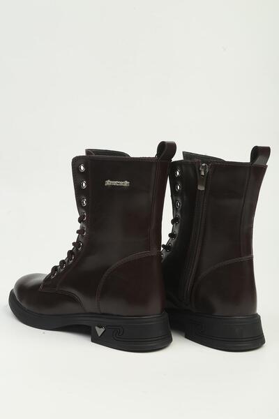 Pierre Cardin Women's Brown Lace-Up and Zippered Thick-Soled Boots Pc-56109