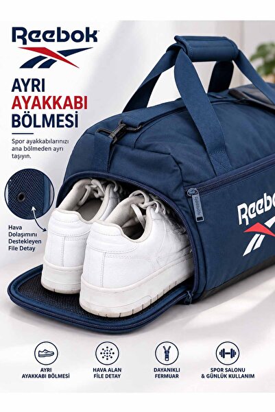 Reebok Unisex Lacivert Spor Çantası Ayakkabı Bölmeli Omuz Askılı Fitness Antrenman Çantası 46x23x20 cm