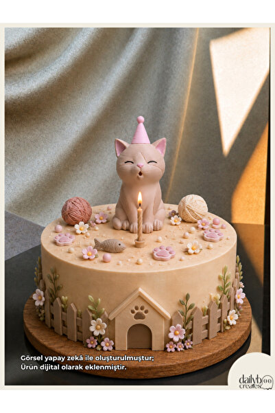 Dailyboo Creates Mum Üfleyen Kedi Pasta Süsü-Doğum Günü,Parti,Pasta Süsleme-F...