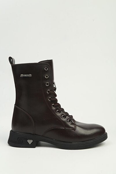 Pierre Cardin Women's Brown Lace-Up and Zippered Thick-Soled Boots Pc-56109