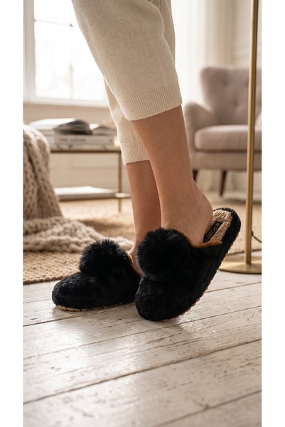 Moda fiesta Women's Pompom Plush House Slippers Soft Sole Comfortable Winter House Slippers