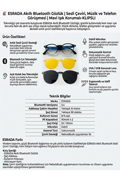 ESRADA Smart Bluetooth Glasses |   Voice Translation, Music, and Phone Call |...