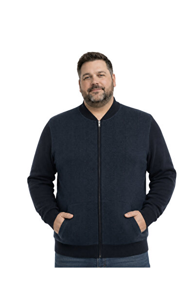 BattalModa Men's Large Size Navy Blue Vento Pocket Knitwear Cardigan 3Xl-4Xl-...