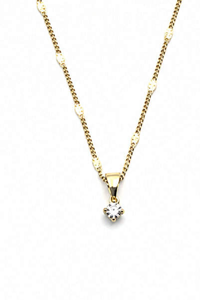 Sose Moda Single Stone Zircon Tipped Special Chain Brass Necklace