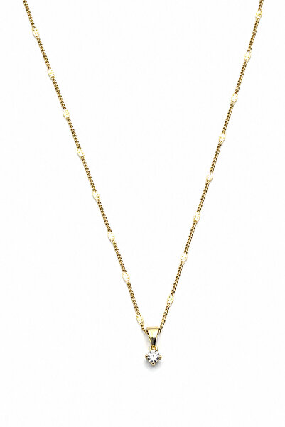 Sose Moda Single Stone Zircon Tipped Special Chain Brass Necklace
