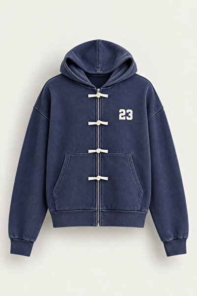 no7man Weldon - Navy Blue - Hooded Zippered 100% Cotton - Men's Sweatshirt