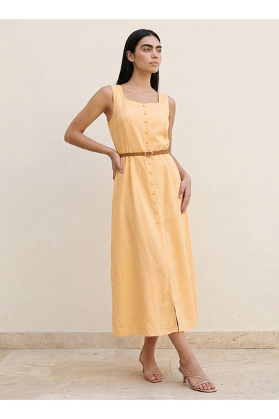FAV BUTTON THROUGH SLEEVELESS MIDI DRESS