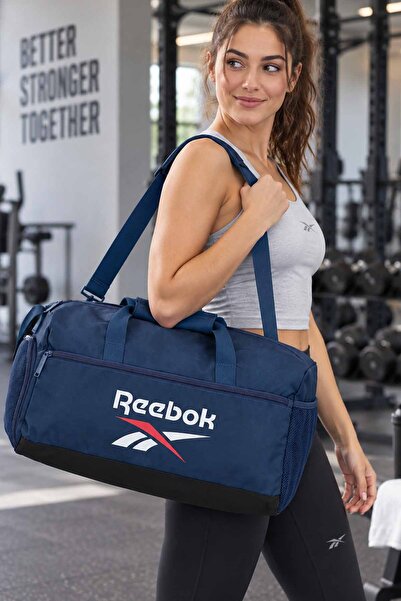 Reebok Унисекс спортна чанта за фитнес, тъмносиня, с отделно отделение за обу...