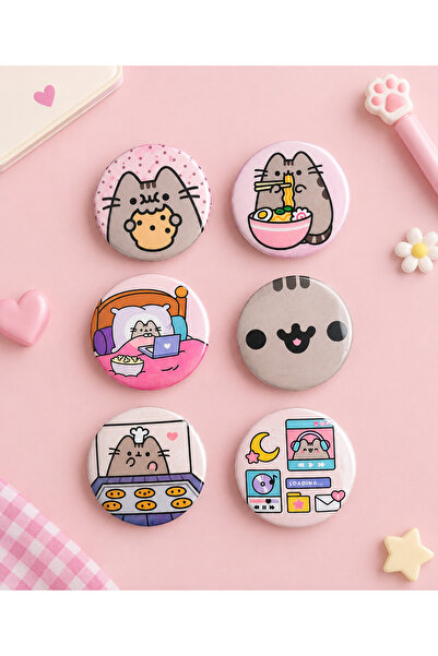 Pusheen Kedi 6’lı Rozet Seti | 44 mm Metal Çanta Rozeti | Kawaii Pusheen Fan Aksesuarı | Kedi Temalı Pin Seti | Çanta, Ceket ve Kıyafet Aksesuarı