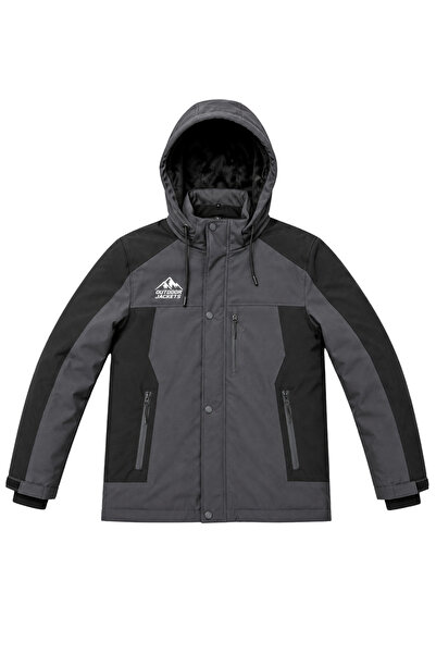 SİVAİST Erkek Gri Softshell Mont Kapüşonlu Kışlık Suya Dayanıklı Fermuarlı Ce...