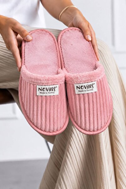 NOVİNS Corduroy Plush House Slippers Soft Furry Warm Winter Unisex House Slip...