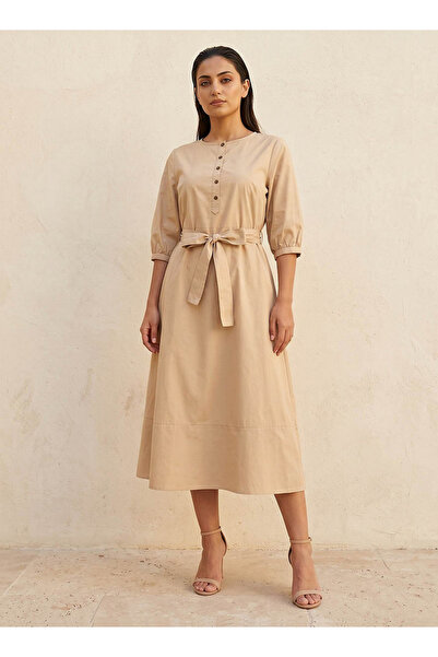 FAV GATHERED SLEEVED HALF PLACKET A LINE POPLIN