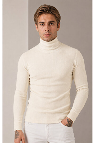 Olse Men's High-Neck Knitwear Lycra Sweater