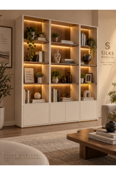 silks mobilya ledli kitaplık