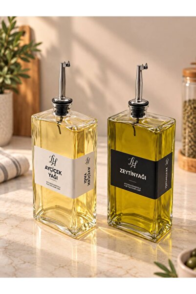 LİNGO HOME 2'li Şık Cam Yağdanlık Seti-750 ml-SIZDIRMAZ-Zeytinyağı,Ayçiçek Ya...