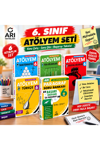 Arı Yayıncılık 📚 6. Sınıf Atölyem 5’li Kitap Seti – Türkçe, Matematik, Fen B...