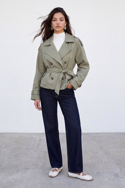 VAGGON Belted short trench coat