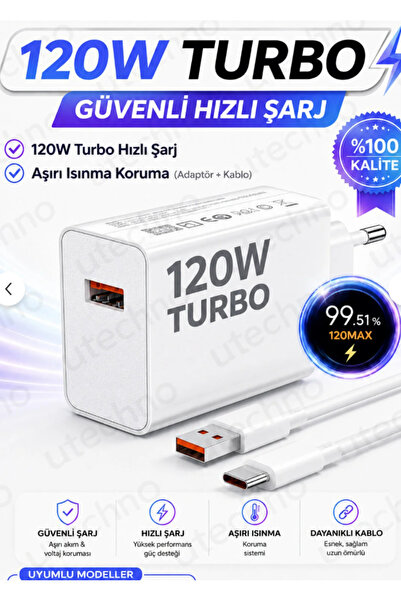 tonex Xiaomi Mi Note 14 Pro / 14 Pro Plus / 14T Pro Uyumlu 120W Turbo Hızlı Şarj Cihazı Aleti 120Watt Set