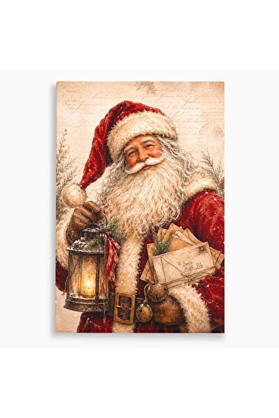 Luxcanva Tablou Canvas Mos Craciun Cu Felinar 50x70 cm pe Sasiu Lemn Barba Al...