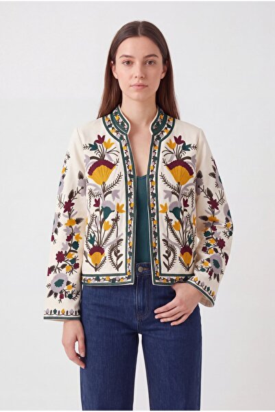 Lavix White Women's Embroidered Patterned Jacket