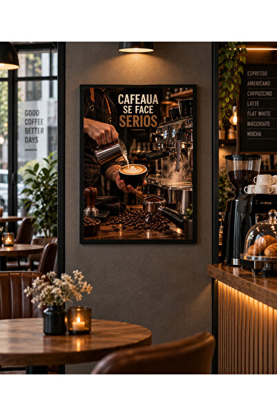 Miutic Print Studio Tablou decorativ pentru Coffee Shop „Cafeaua se face seri...