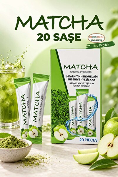 BİZİMHEKİM ŞİFA EVİ Matcha Elma Aromalı L-Karnitin, Bromelain, Biberiye ve Ye...