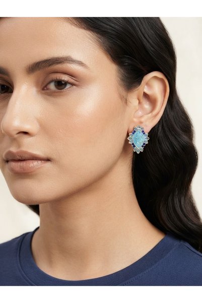 Orelia Takı Blue Enamel Zircon Stone Earrings