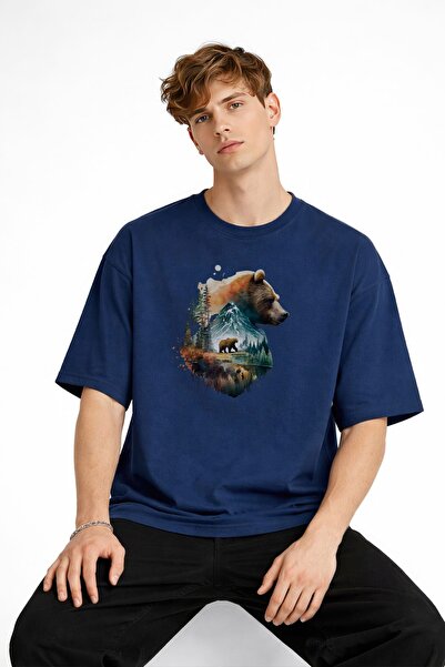 Zerenyus Bear2 - Premium Cotton Fabric Oversize Unisex T-Shirt Navy Blue