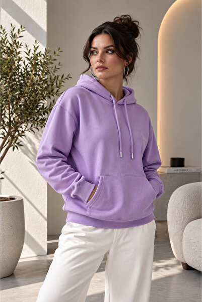 Shine Stone Women's Oversize Hooded 3 Thread Sweatshirt with Basic Kangaroo P...
