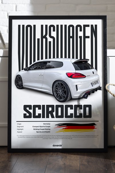 Duvarda Volkswagen Scirocco Siyah Ahşap Çerçeveli Poster, Dekoratif Araba Duv...
