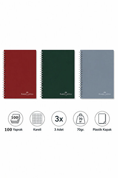 Faber Castell دفتر فابر 3 قطع 100 ورقة. غطاء مربع الشكل من مادة البولي بروبيل...