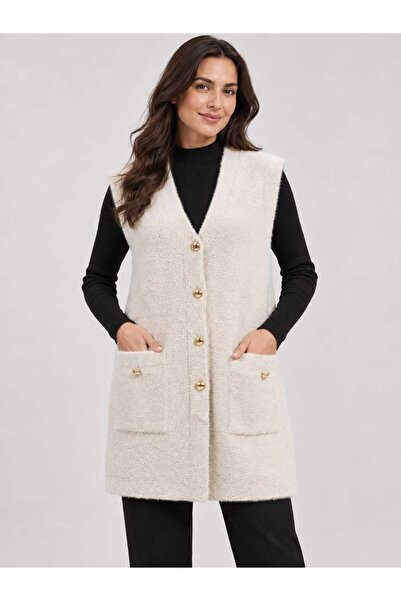 ASEZ BUTİK ZERAFETİN ADRESİ Asez Butik Kadın V Yaka Düğmeli Cepli Uzun Peluş ...