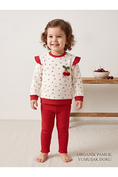 Deniva Kids Kız Bebek Kırmızı Kiraz Ponponlu Omuz Fırfırlı Kaşkorse Ribana 2'...