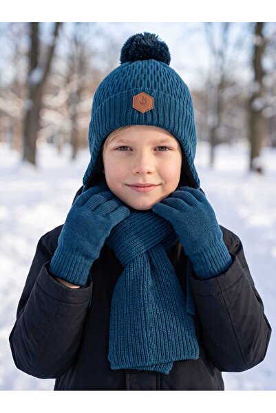 Aware Time Kitti 4-8 Years Old Boys' Lined Scarf, Beanie, Gloves 3-Piece Set