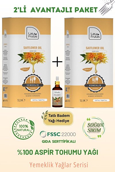 Las Frutas Yemeklik Aspir Tohumu Yağı 1 Litre 2'Li