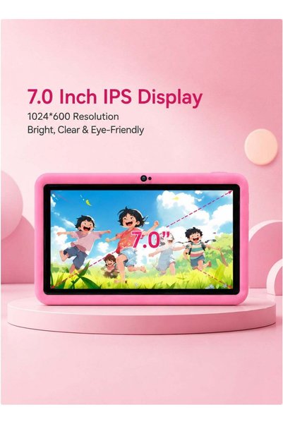 Bestrio S4 Kids Tablet 7 Inch Android 13, 4GB RAM + 128GB ROM, Dual Camera (2MP+5MP), WiFi, Bluetooth, Parental Control, Learning & Educational Tablet with School Fun Bag & Stickers | TDRA