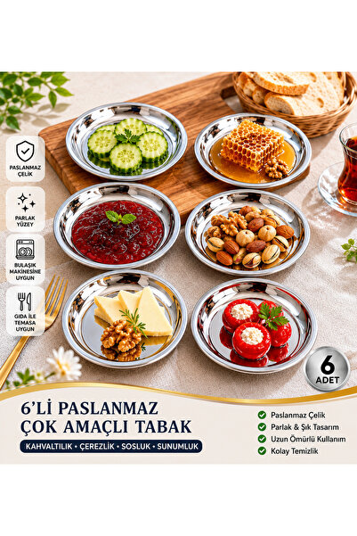 CHANCE GİFT Paslanmaz Çok Amaçlı Yuvarlak Kahvaltılık Meze ve Çerezlik Seti |...